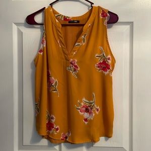 Floral Print Mixed Material Sleeveless Blouse